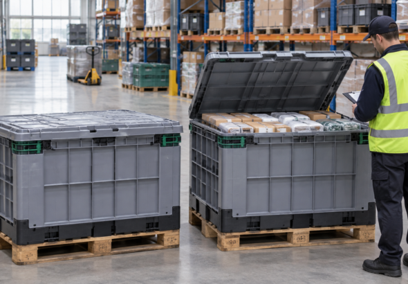 Caixa pallet bin para estoque em armazém logístico