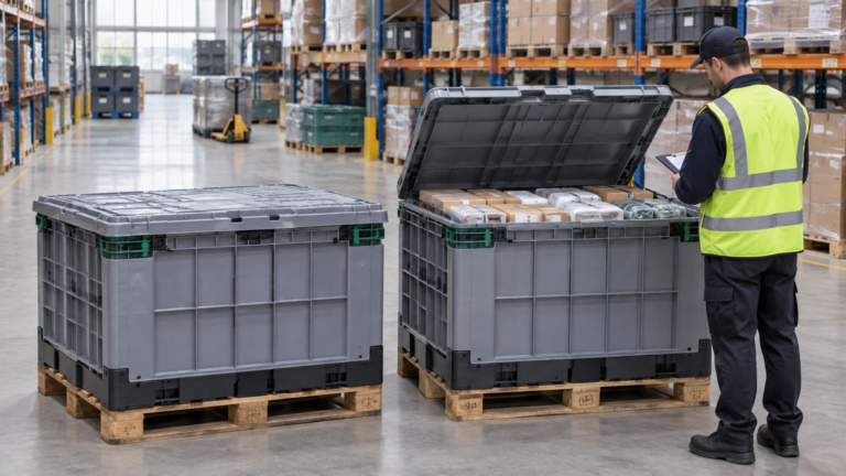 Caixa pallet bin para estoque em armazém logístico