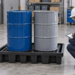 Pallet de contenção para tambores em área de armazenamento industrial
