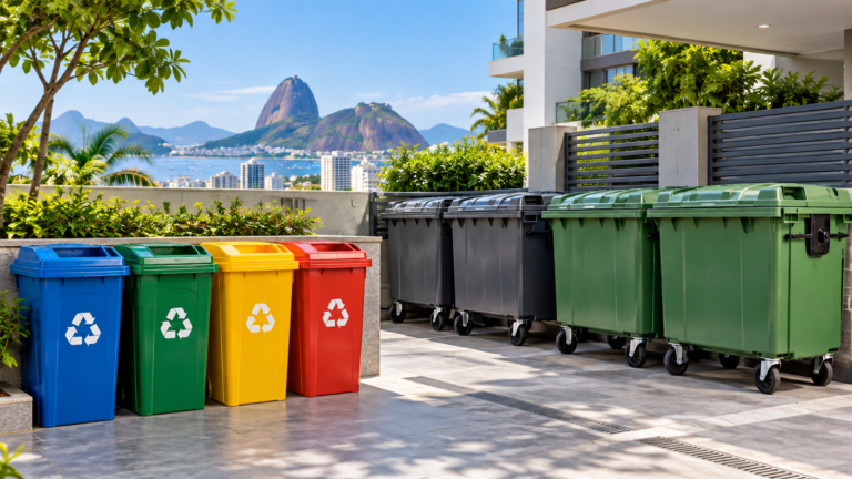 Lixeiras no Rio de Janeiro em área organizada de coleta de resíduos
