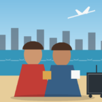 Agência de viagens em Salvador com casal planejando viagem e malas