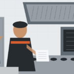 Manutenção preventiva de cozinha industrial com técnicos inspecionando equipamentos
