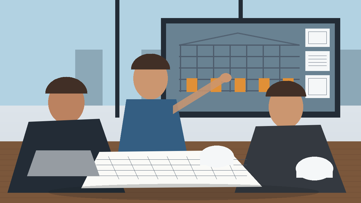 Projeto de engenharia industrial com equipe analisando modelo BIM